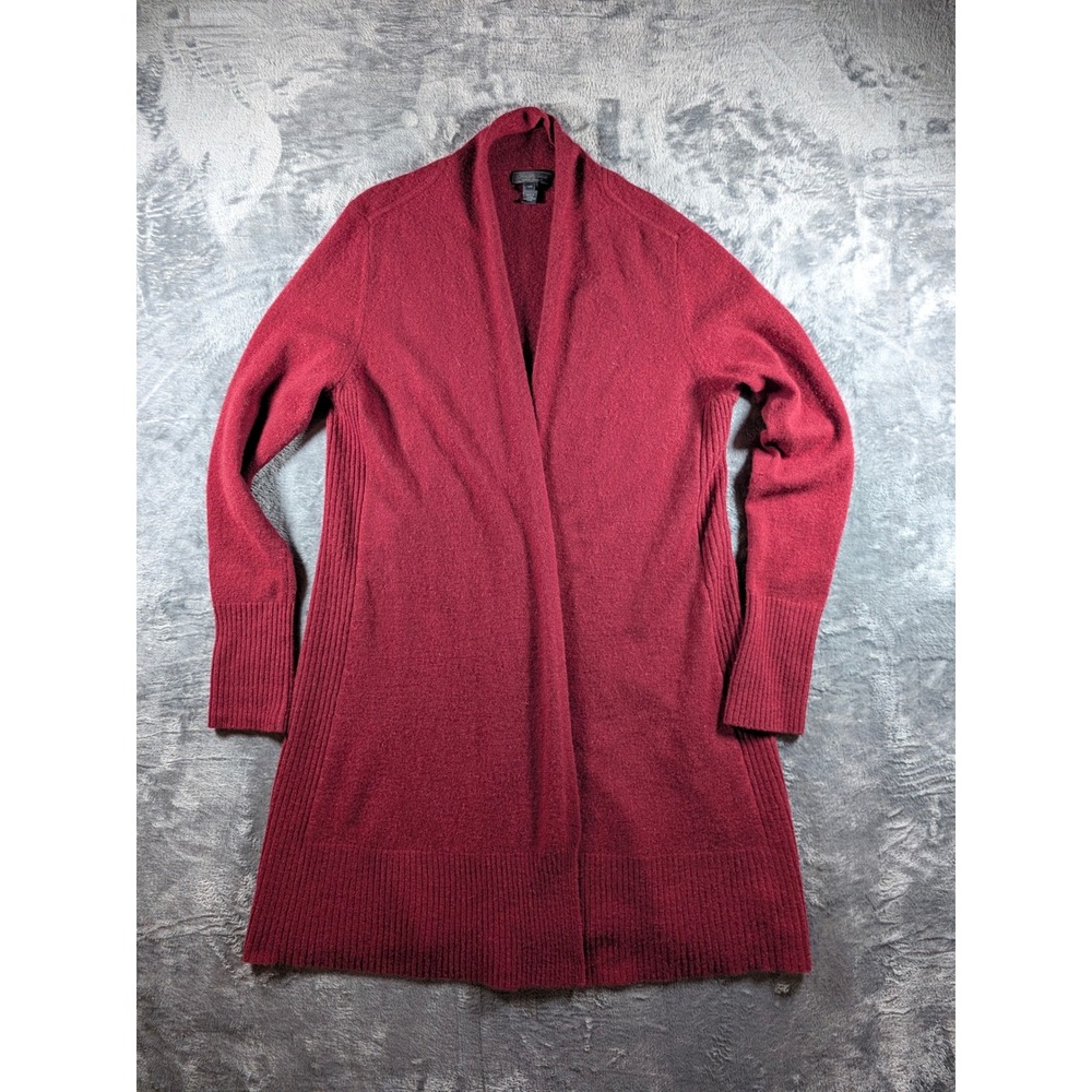 Saks Fifth Avenue Burgundy 100% Cashmere Open Front Longline Cardigan Large
